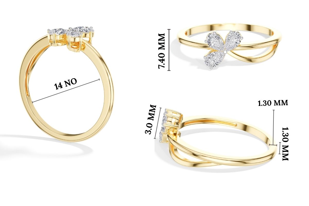 Wisp Ring Pear Lab Grown Diamond Three Stone Bypass Band Floral