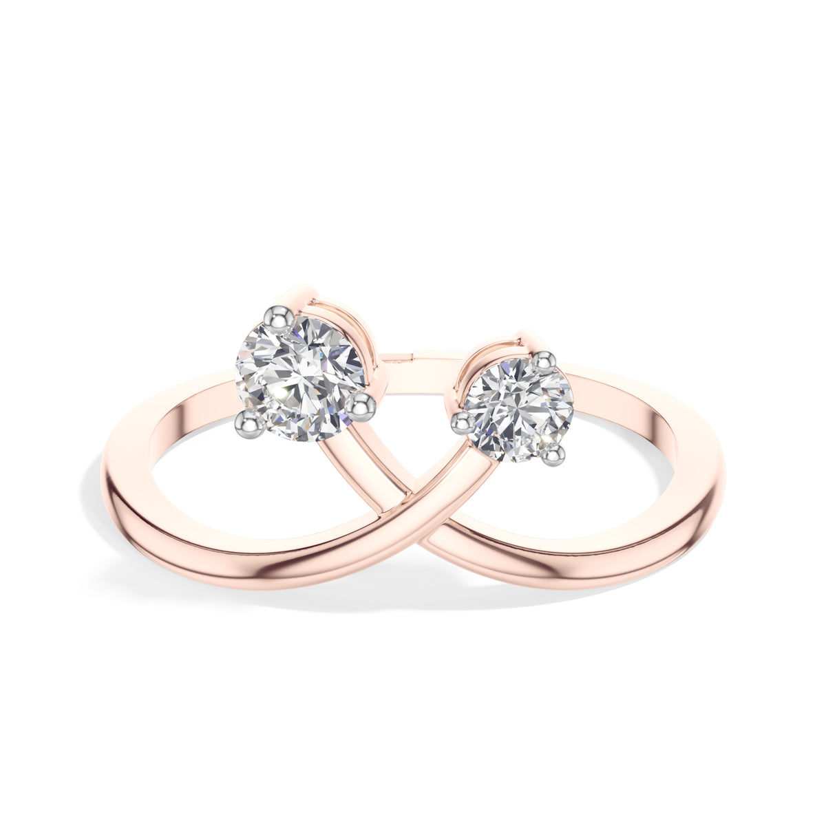 Diverge Ring Round Lab Grown Diamond Two Stone Crossing Arms