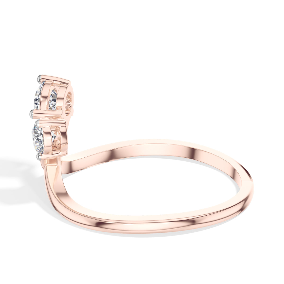 Diverge Ring Round Lab Grown Diamond Two Stone Crossing Arms