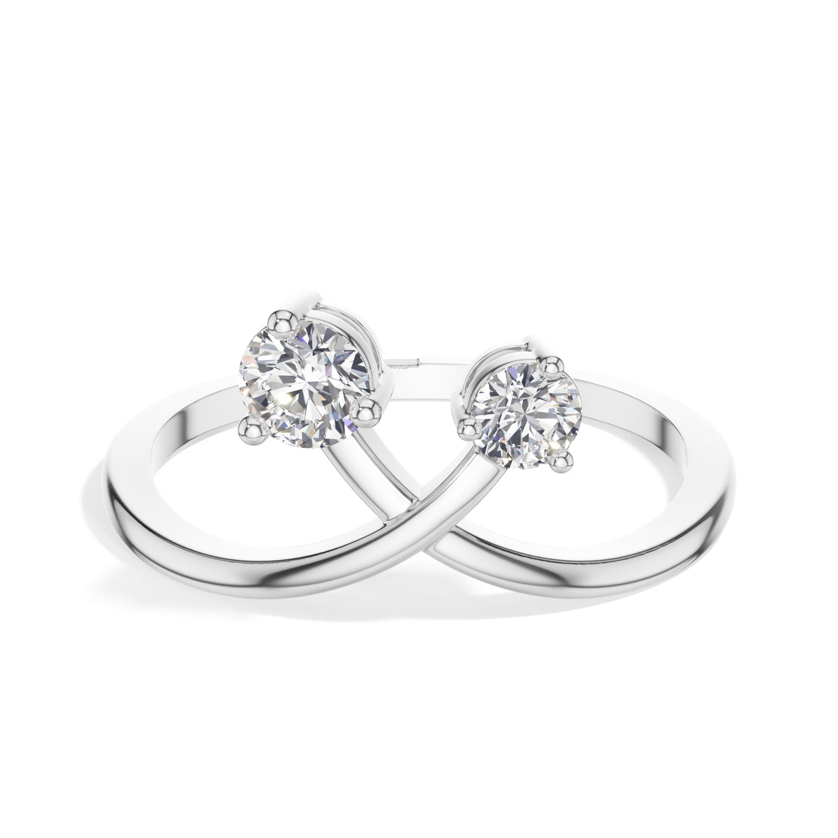 Diverge Ring Round Lab Grown Diamond Two Stone Crossing Arms