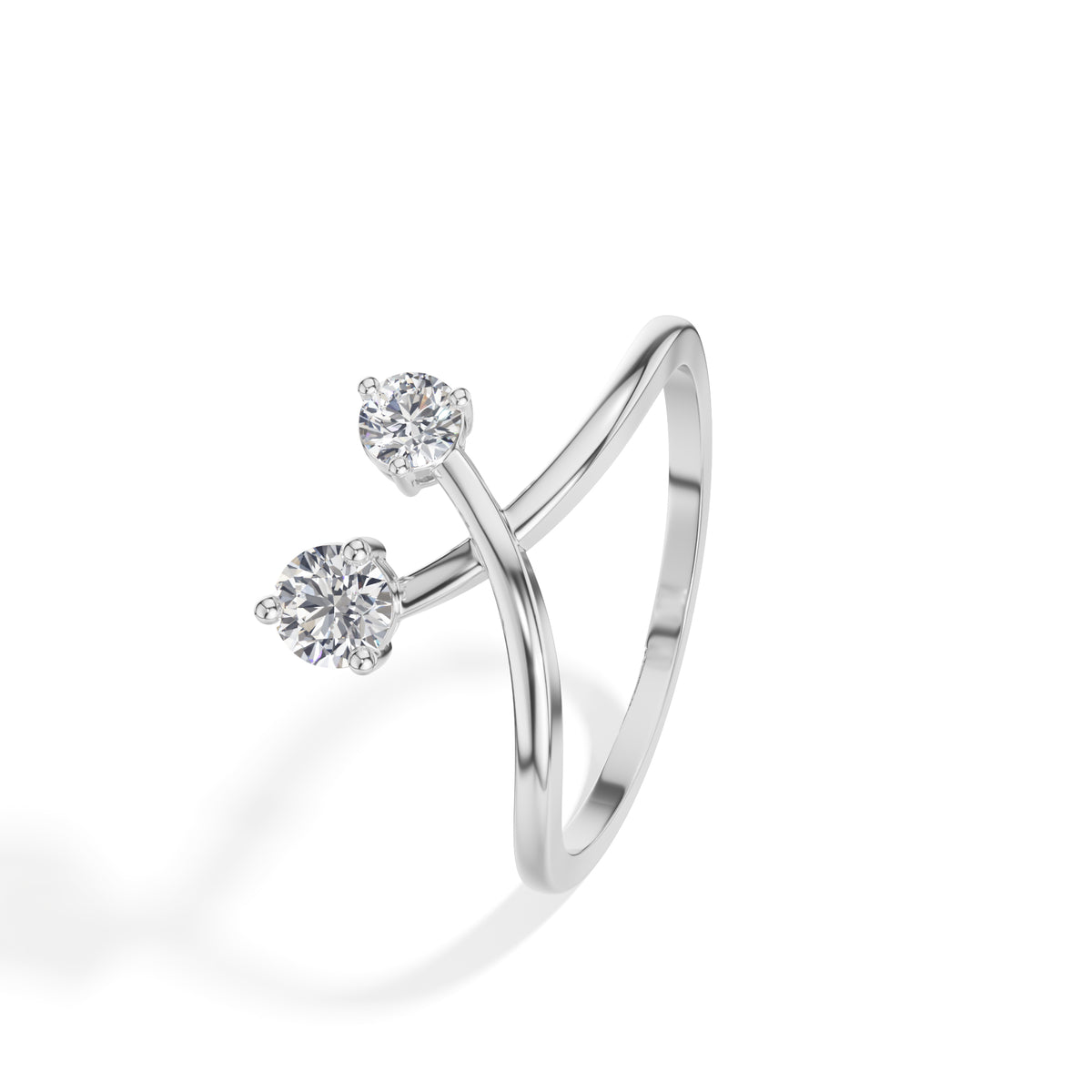 Diverge Ring Round Lab Grown Diamond Two Stone Crossing Arms