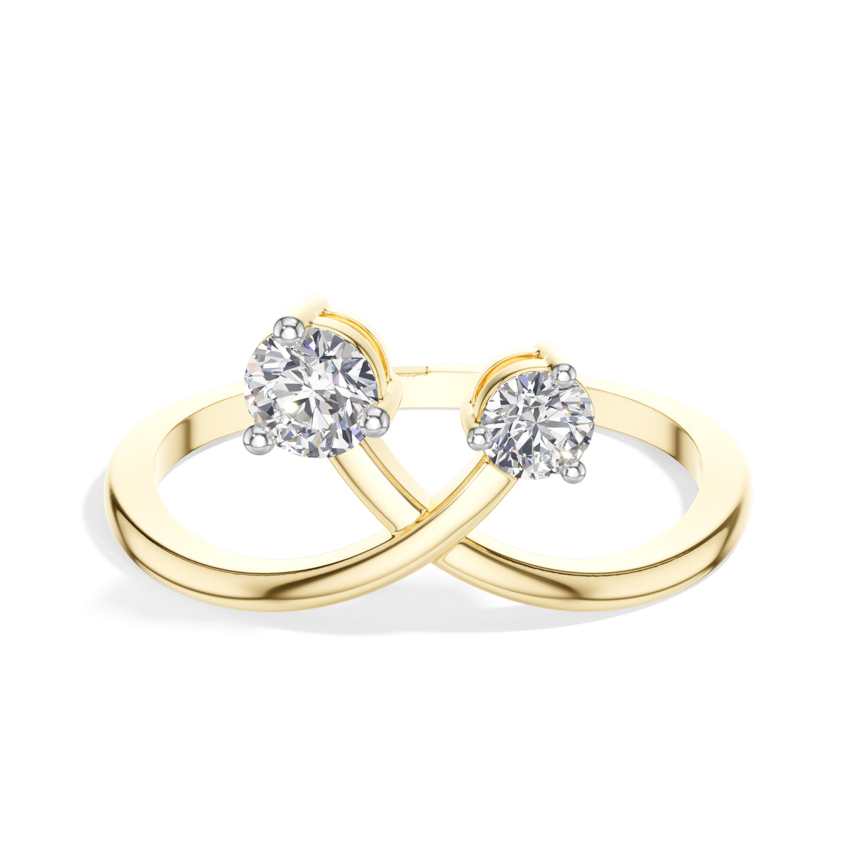 Diverge Ring Round Lab Grown Diamond Two Stone Crossing Arms