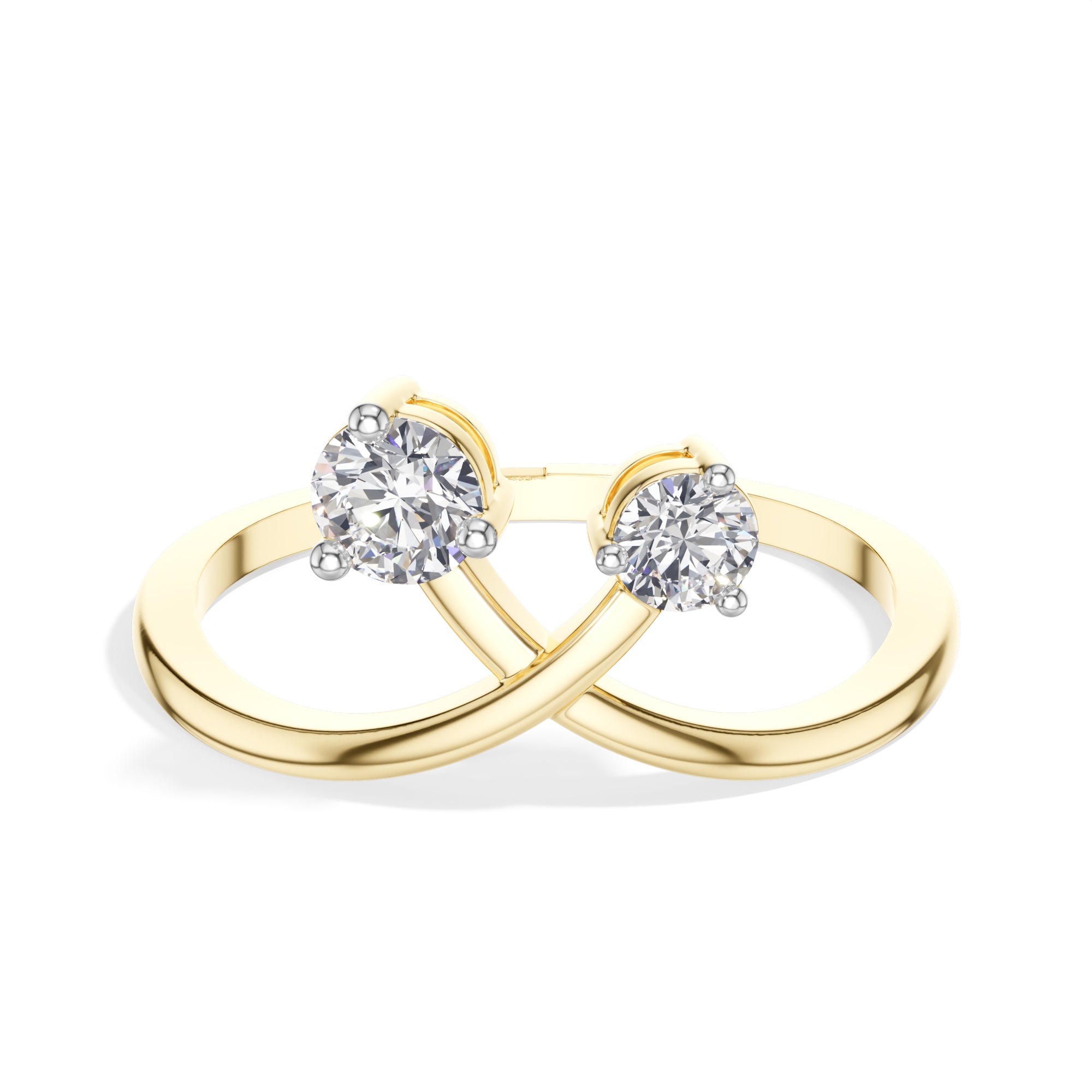 Diverge Ring Round Lab Grown Diamond Two Stone Crossing Arms