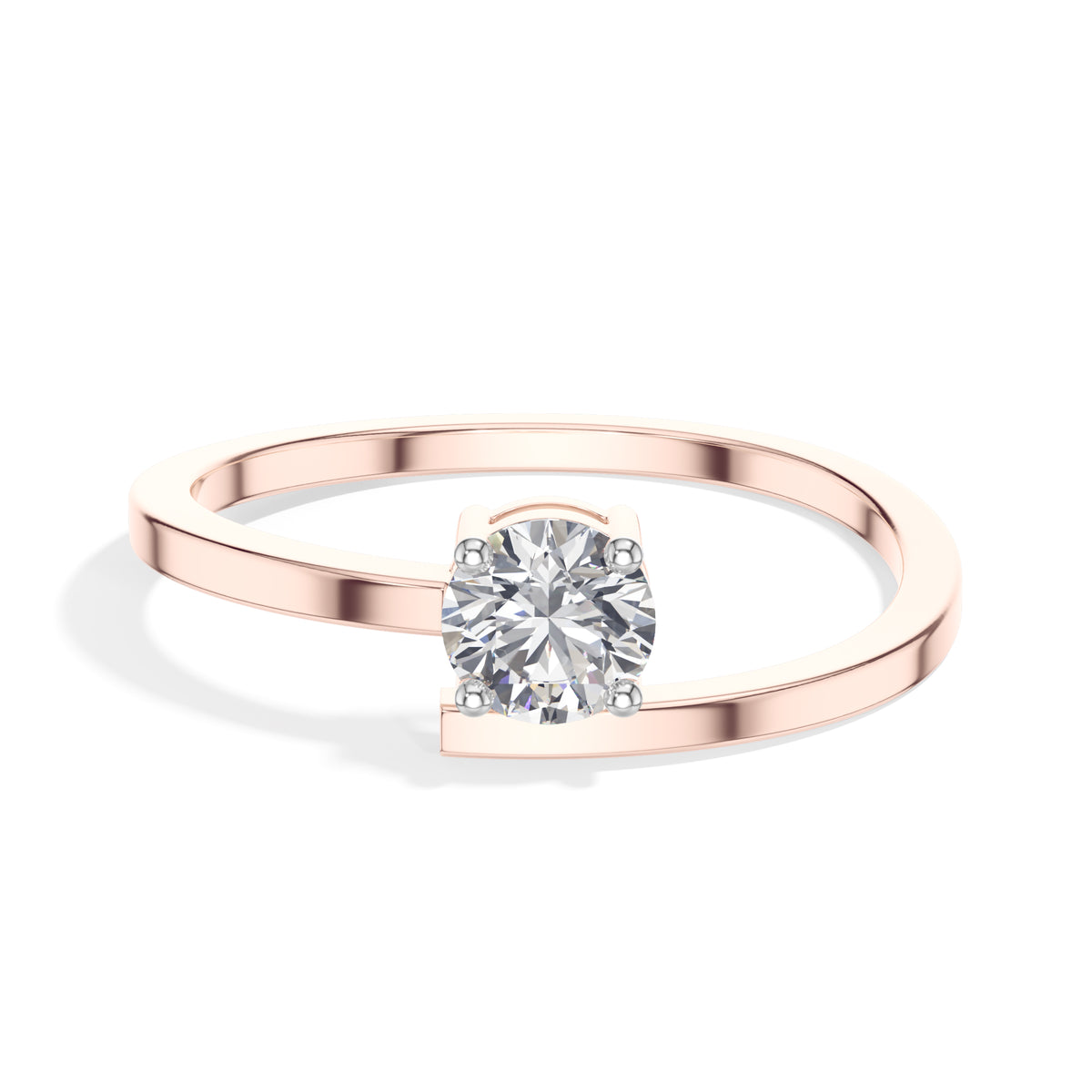 Plume Ring Round Lab Grown Diamond Minimal Plain Band Solitaire