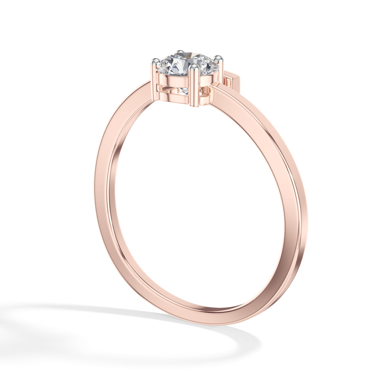Plume Ring Round Lab Grown Diamond Minimal Plain Band Solitaire