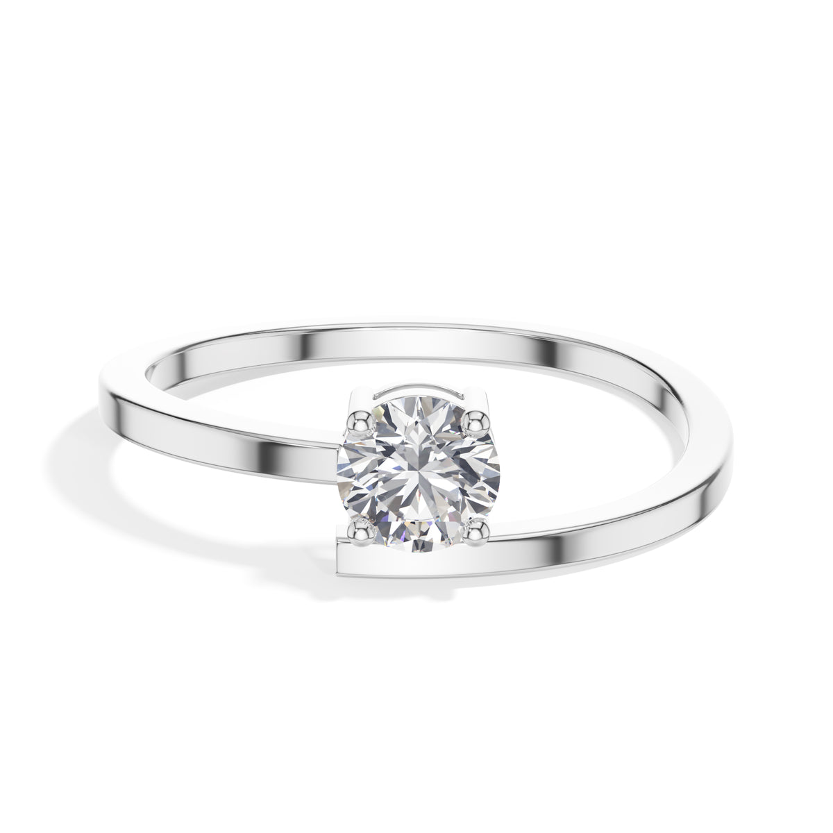 Plume Ring Round Lab Grown Diamond Minimal Plain Band Solitaire