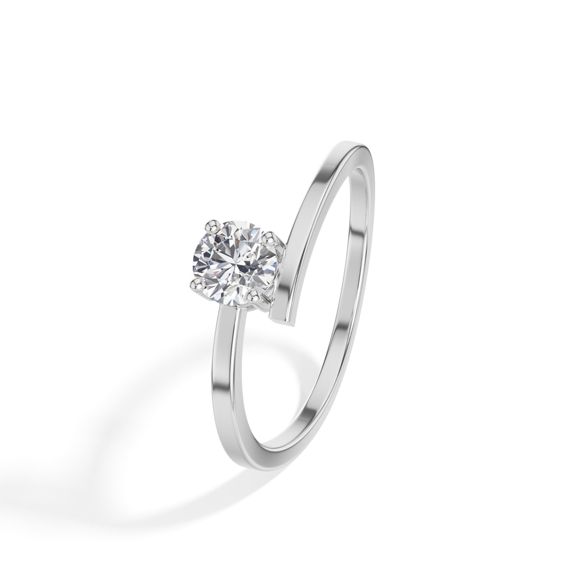 Plume Ring Round Lab Grown Diamond Minimal Plain Band Solitaire