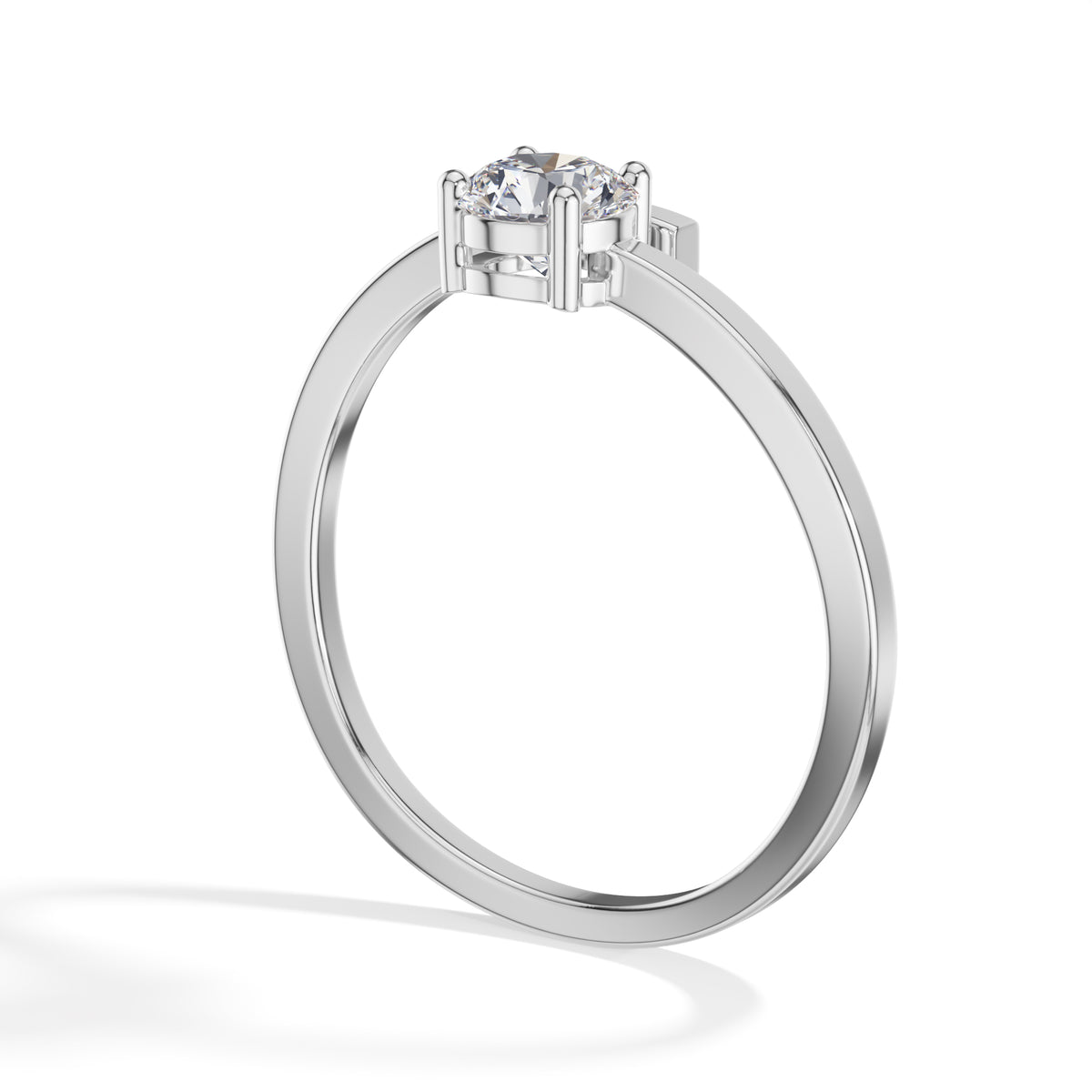 Plume Ring Round Lab Grown Diamond Minimal Plain Band Solitaire
