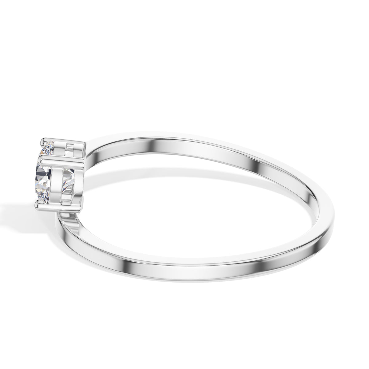 Plume Ring Round Lab Grown Diamond Minimal Plain Band Solitaire