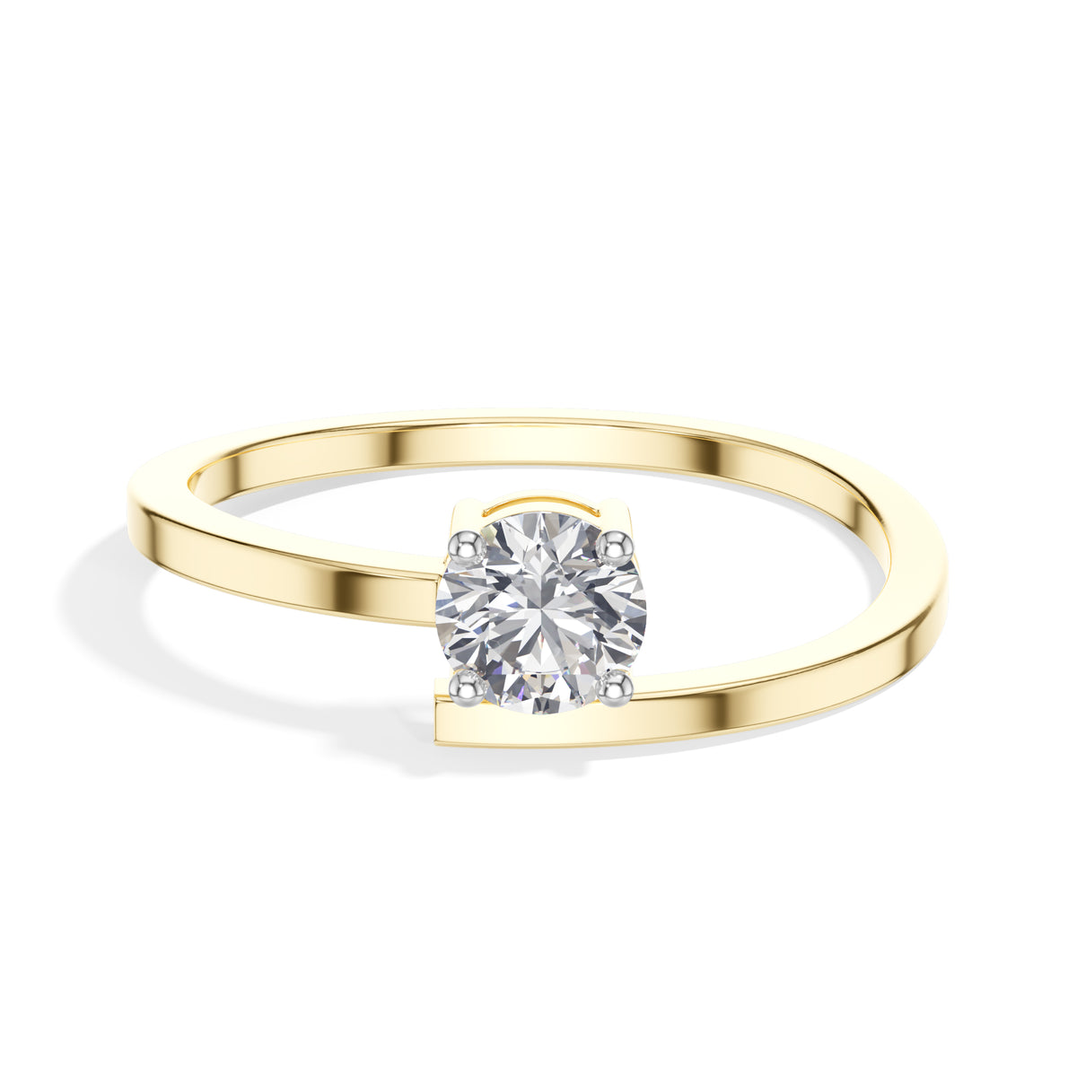Plume Ring Round Lab Grown Diamond Minimal Plain Band Solitaire
