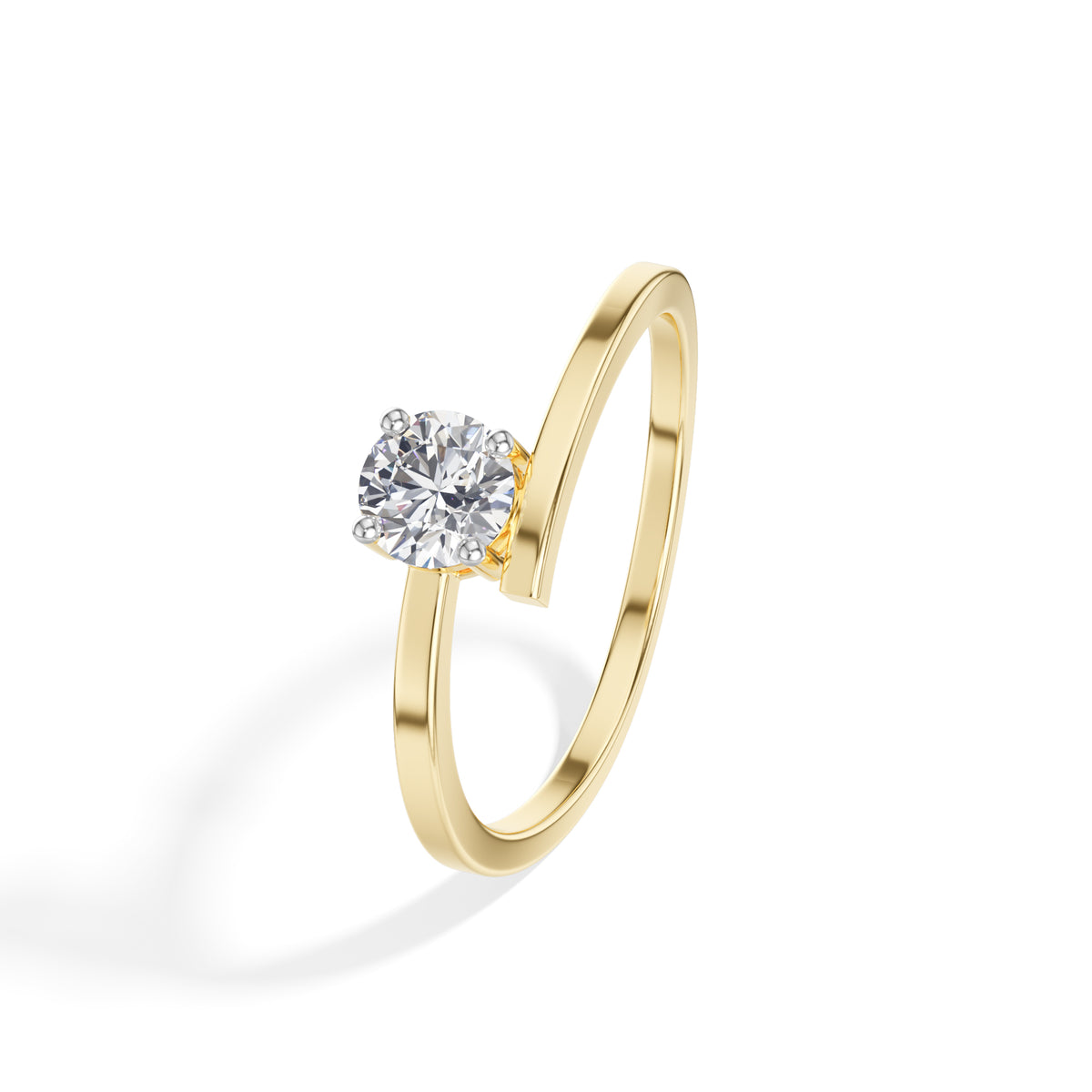 Plume Ring Round Lab Grown Diamond Minimal Plain Band Solitaire