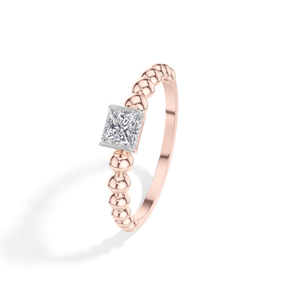 Grain Ring Princess Cut Lab Grown Diamond Beaded Band Solitaire