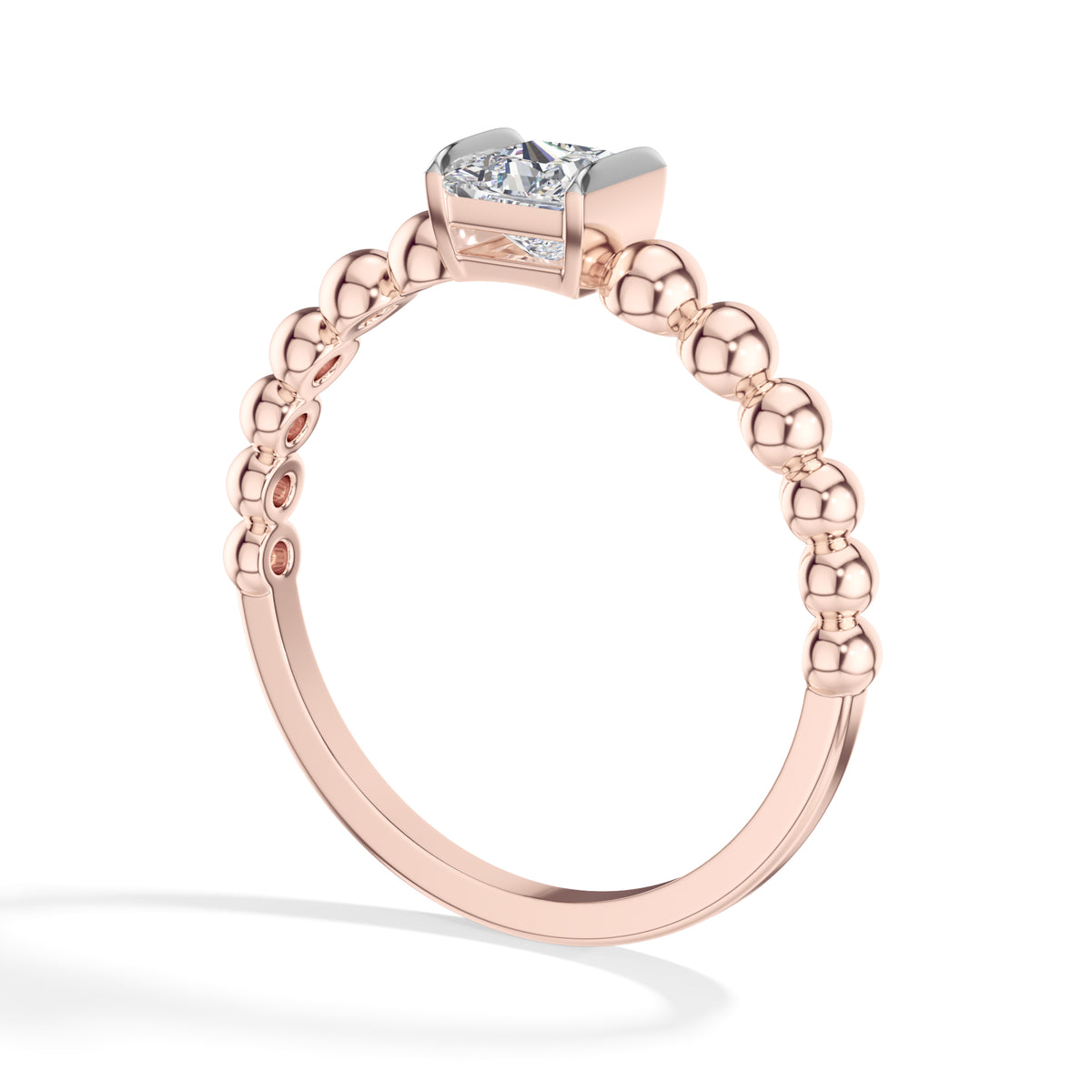 Grain Ring Princess Cut Lab Grown Diamond Beaded Band Solitaire