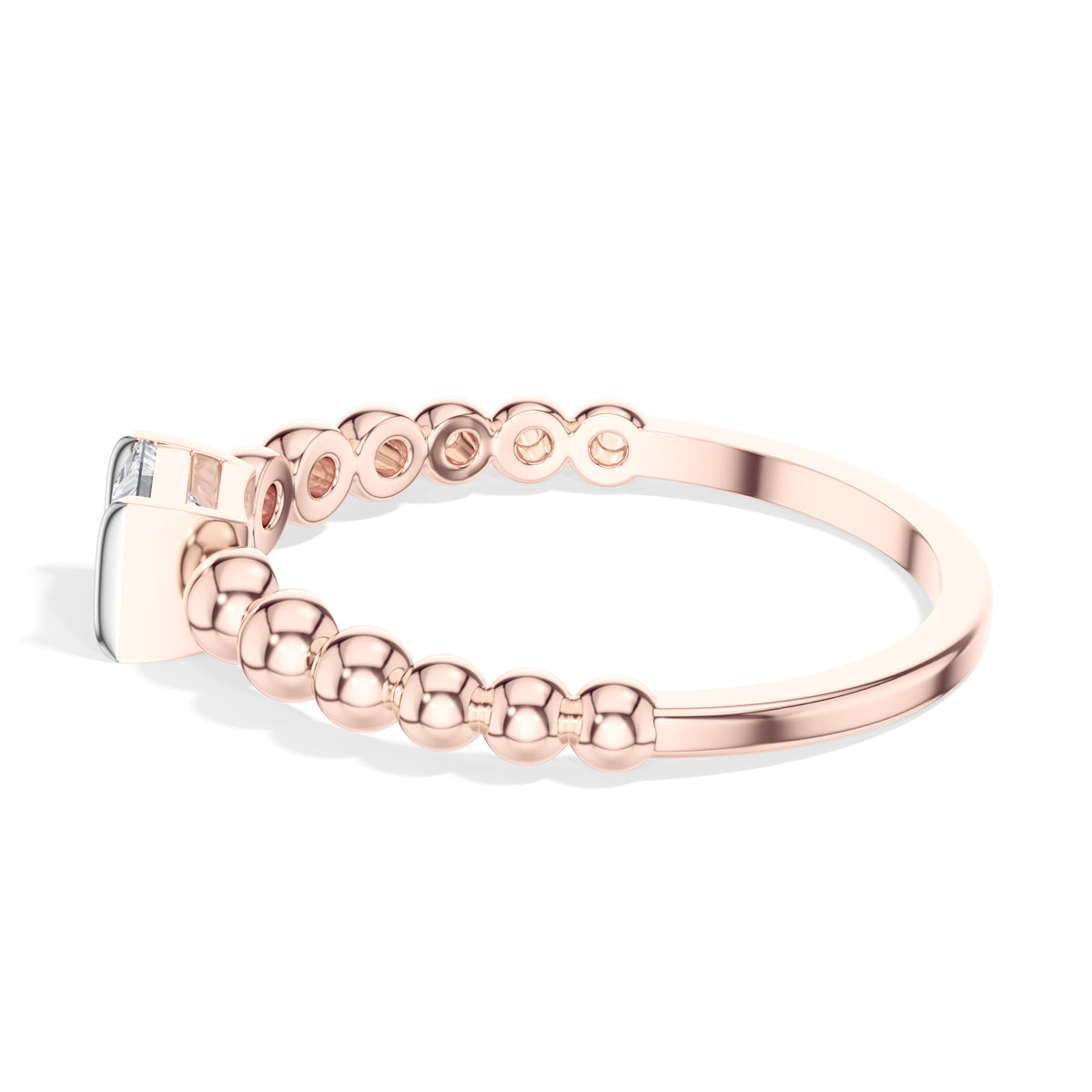 Grain Ring Princess Cut Lab Grown Diamond Beaded Band Solitaire