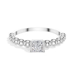 Grain Ring Princess Cut Lab Grown Diamond Beaded Band Solitaire