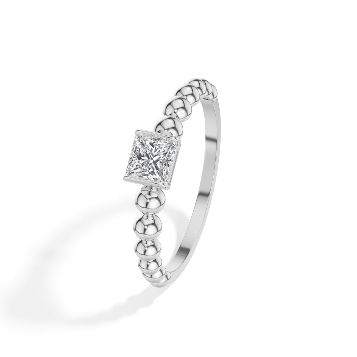 Grain Ring Princess Cut Lab Grown Diamond Beaded Band Solitaire