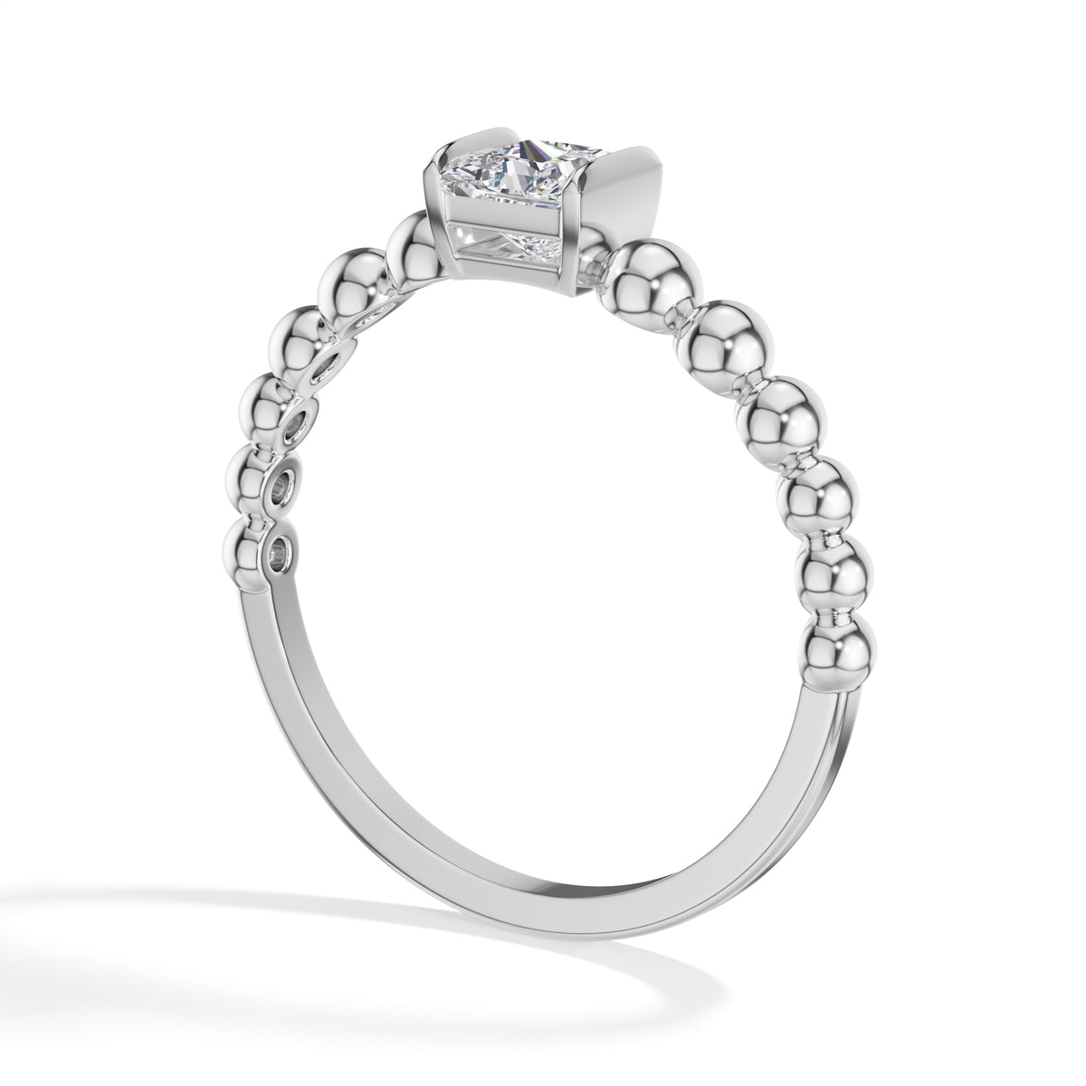 Grain Ring Princess Cut Lab Grown Diamond Beaded Band Solitaire