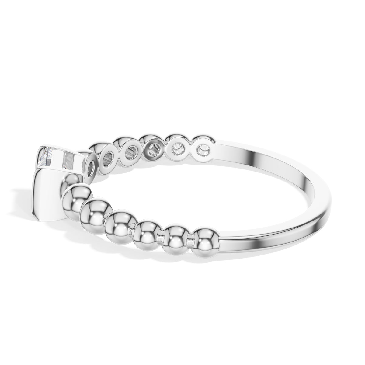 Grain Ring Princess Cut Lab Grown Diamond Beaded Band Solitaire