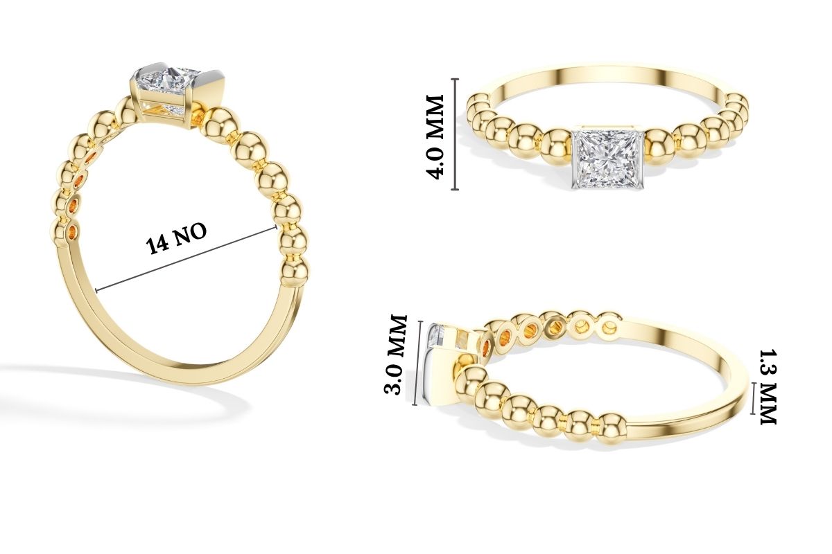 Grain Ring Princess Cut Lab Grown Diamond Beaded Band Solitaire
