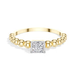 Grain Ring Princess Cut Lab Grown Diamond Beaded Band Solitaire