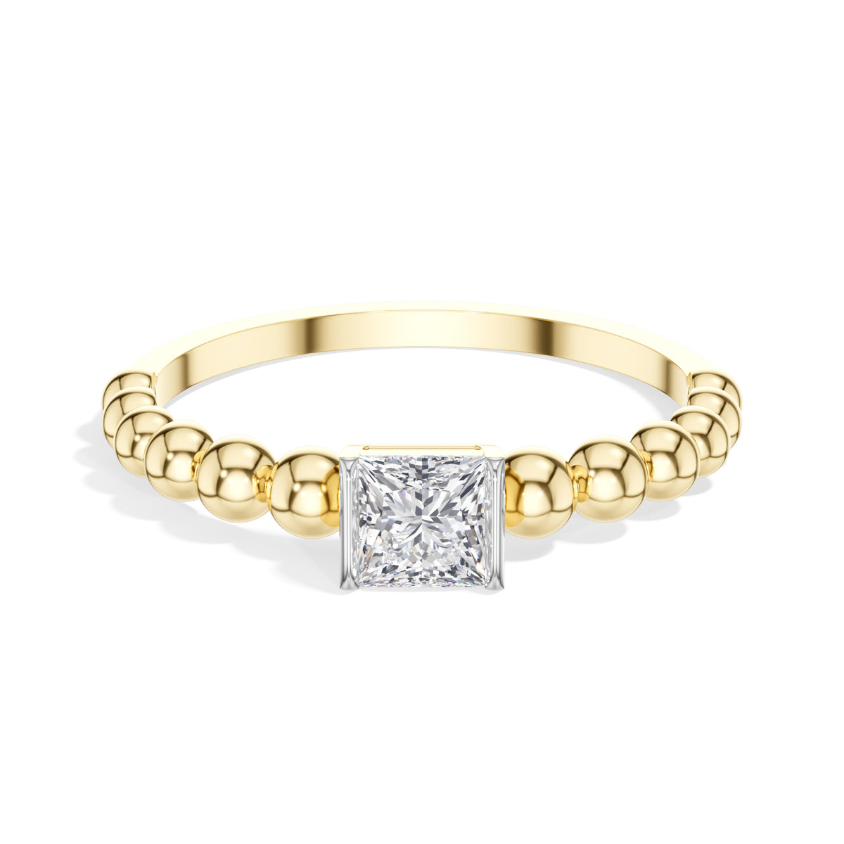 Grain Ring Princess Cut Lab Grown Diamond Beaded Band Solitaire