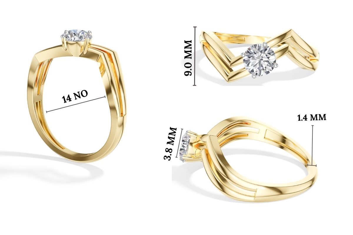 Pinna Ring Round Lab Grown Diamond Double Chevron Band Solitaire