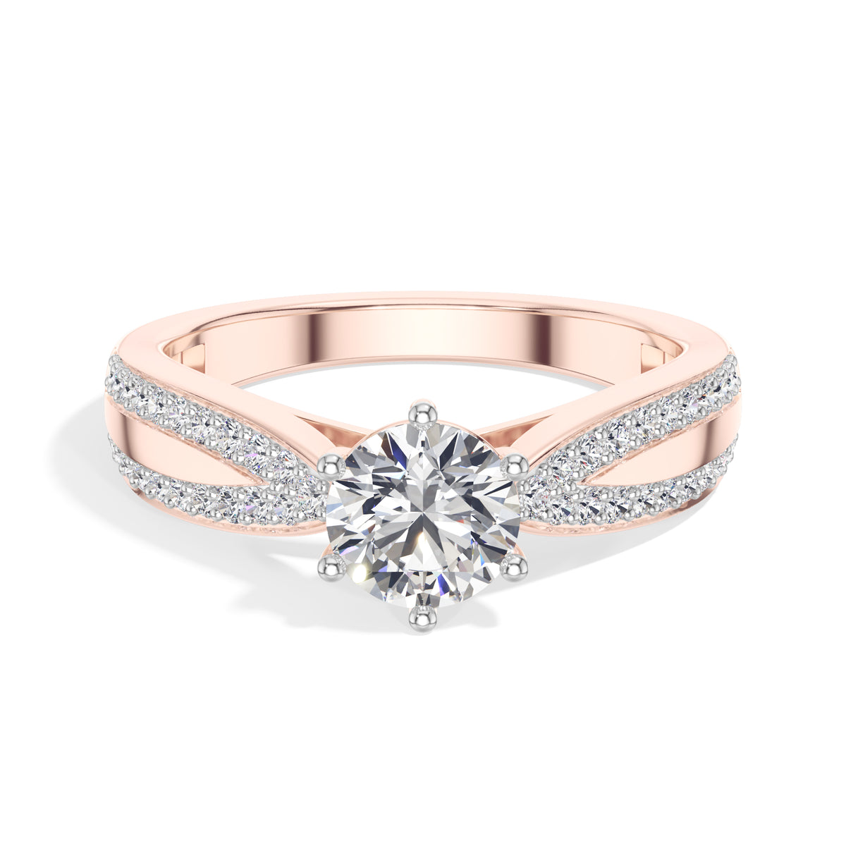 Round Split-Shank Pave Lab Grown Diamond Mirelle Engagement Ring 