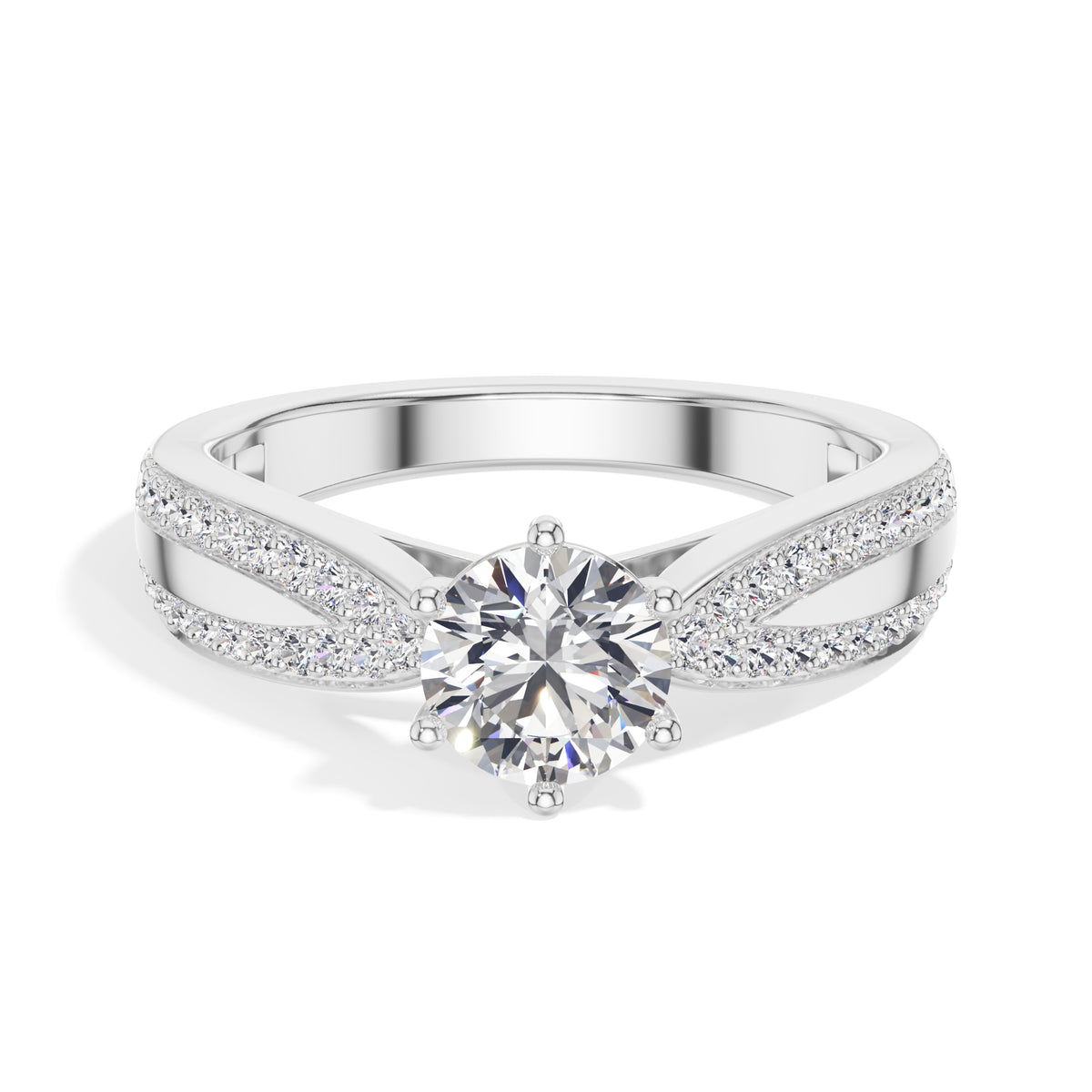Round Split-Shank Pave Lab Grown Diamond Mirelle Engagement Ring 