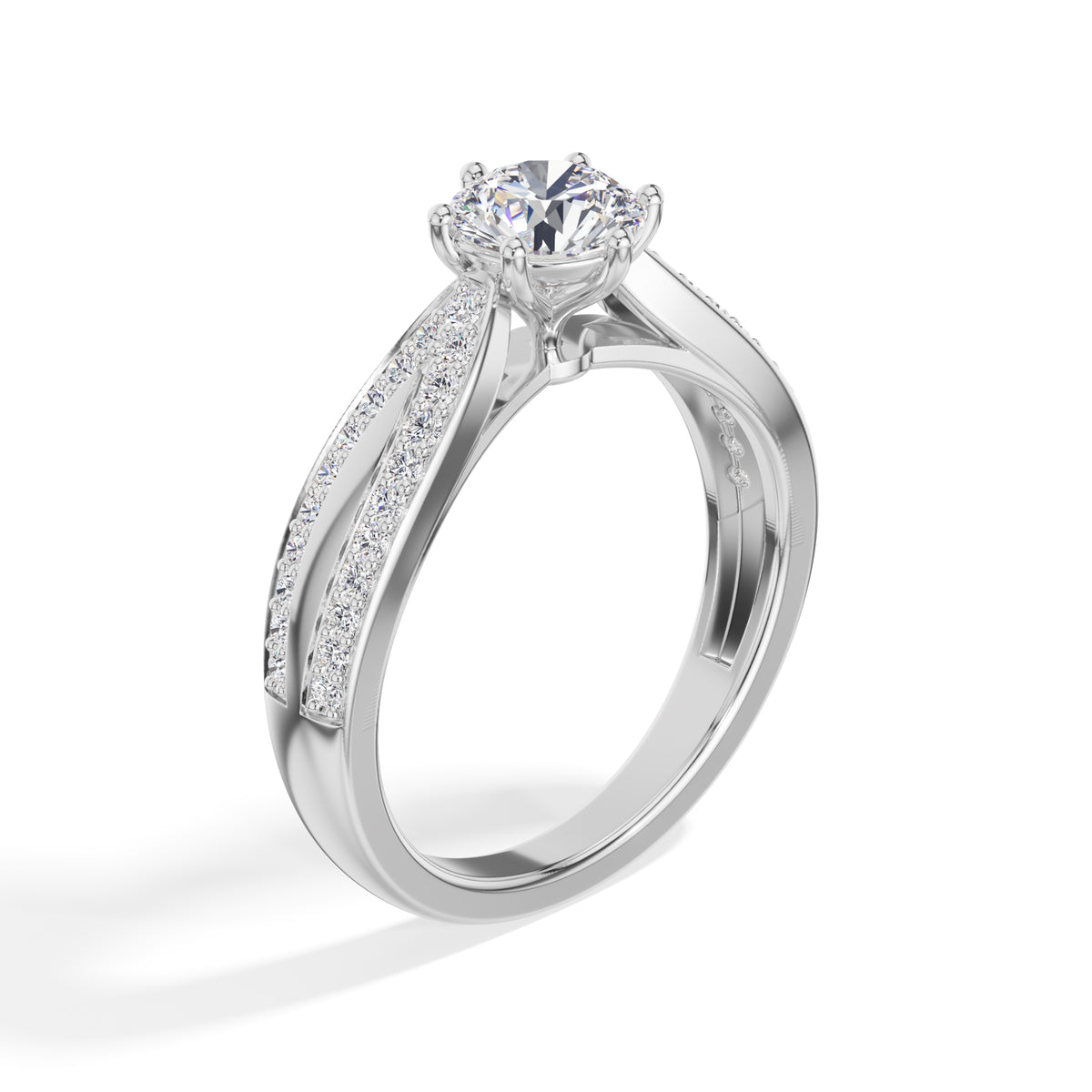 Round Split-Shank Pave Lab Grown Diamond Mirelle Engagement Ring 