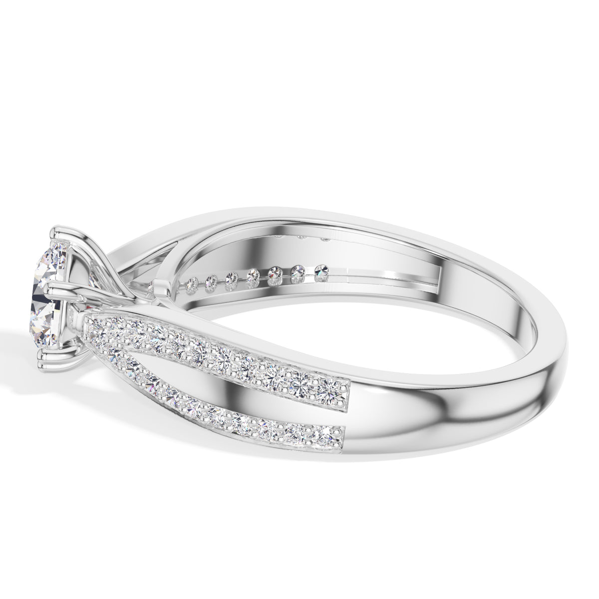 Round Split-Shank Pave Lab Grown Diamond Mirelle Engagement Ring 