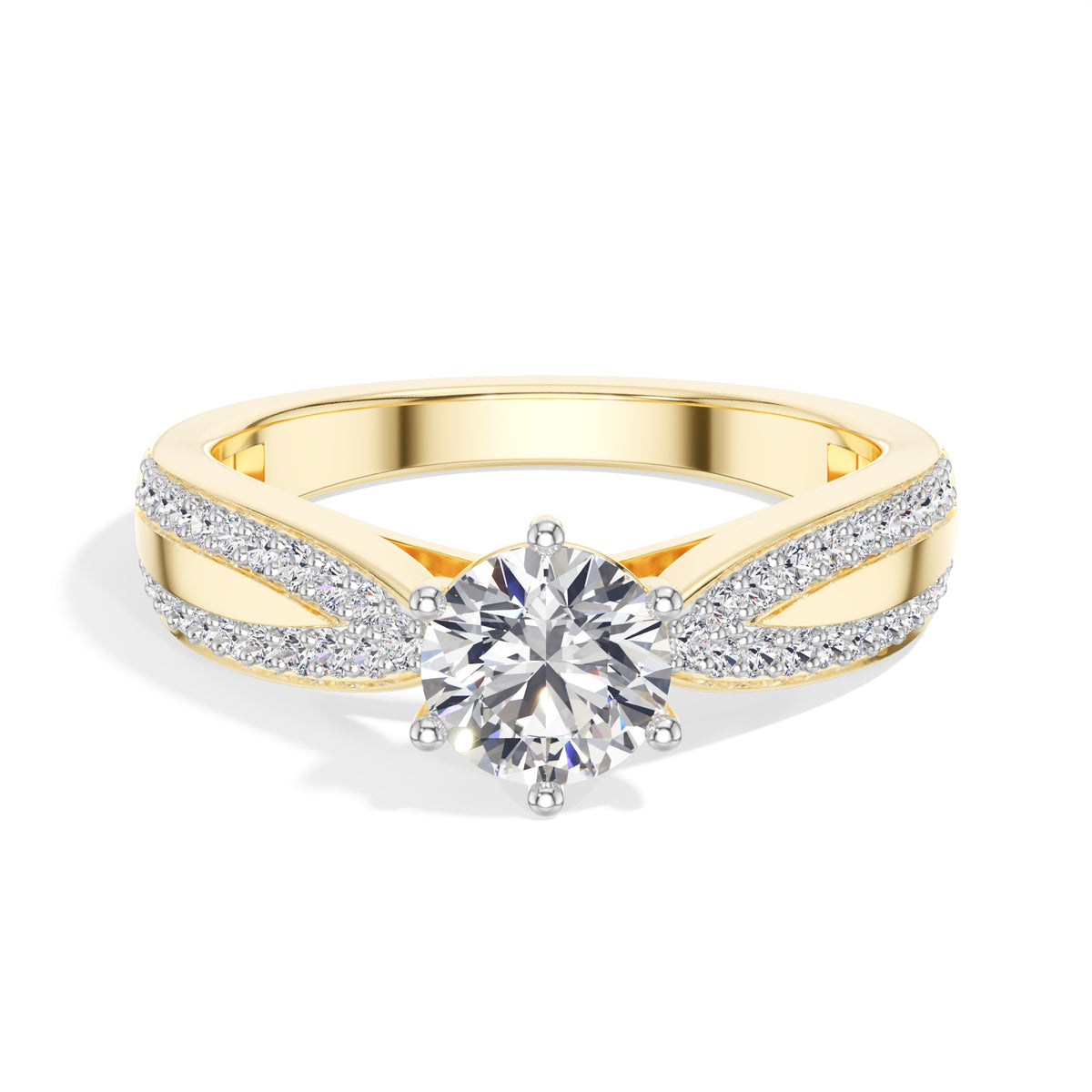 Round Split-Shank Pave Lab Grown Diamond Mirelle Engagement Ring 