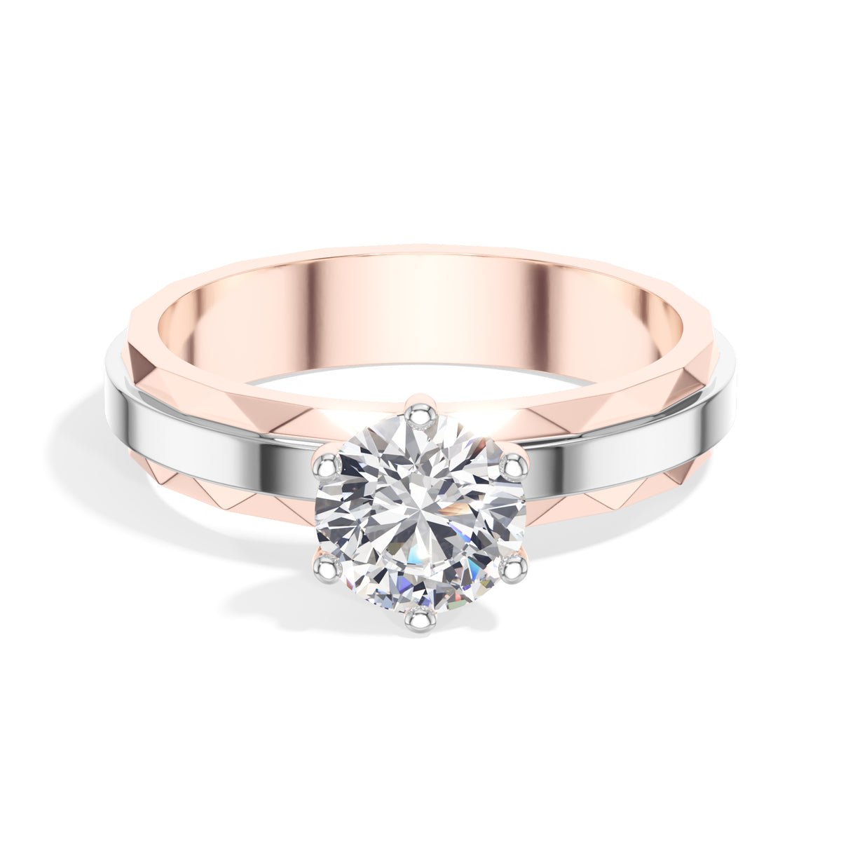 Round Solitaire Faceted-Band Lab Grown Diamond Kirana Engagement Ring