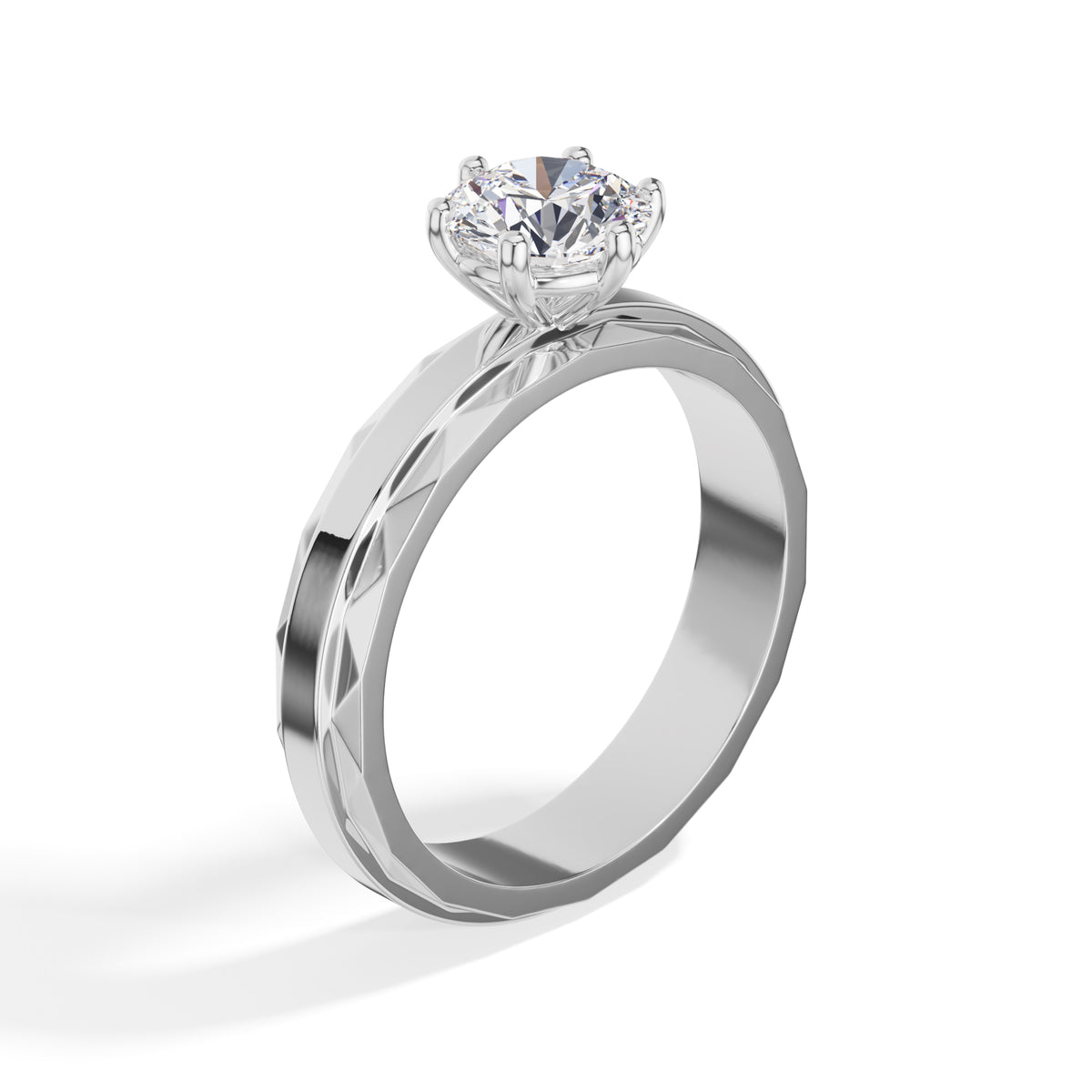 Round Solitaire Faceted-Band Lab Grown Diamond Kirana Engagement Ring