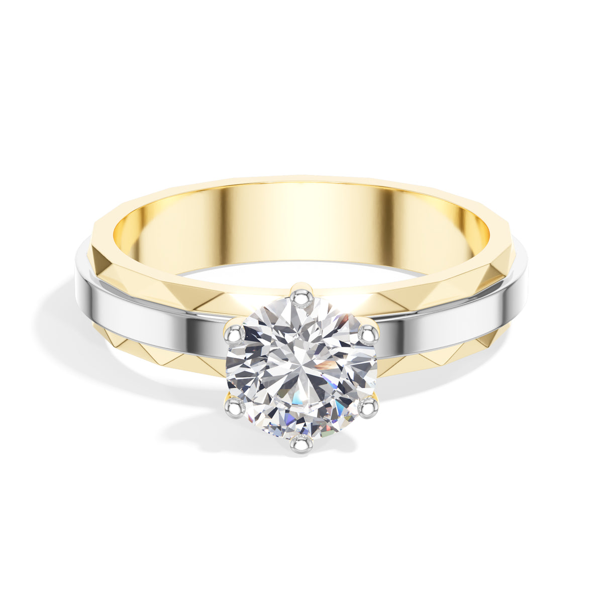 Round Solitaire Faceted-Band Lab Grown Diamond Kirana Engagement Ring