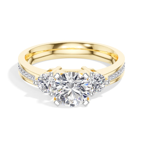 Round Three-Stone Pave Lab Grown Diamond Trilora Engagement Ring