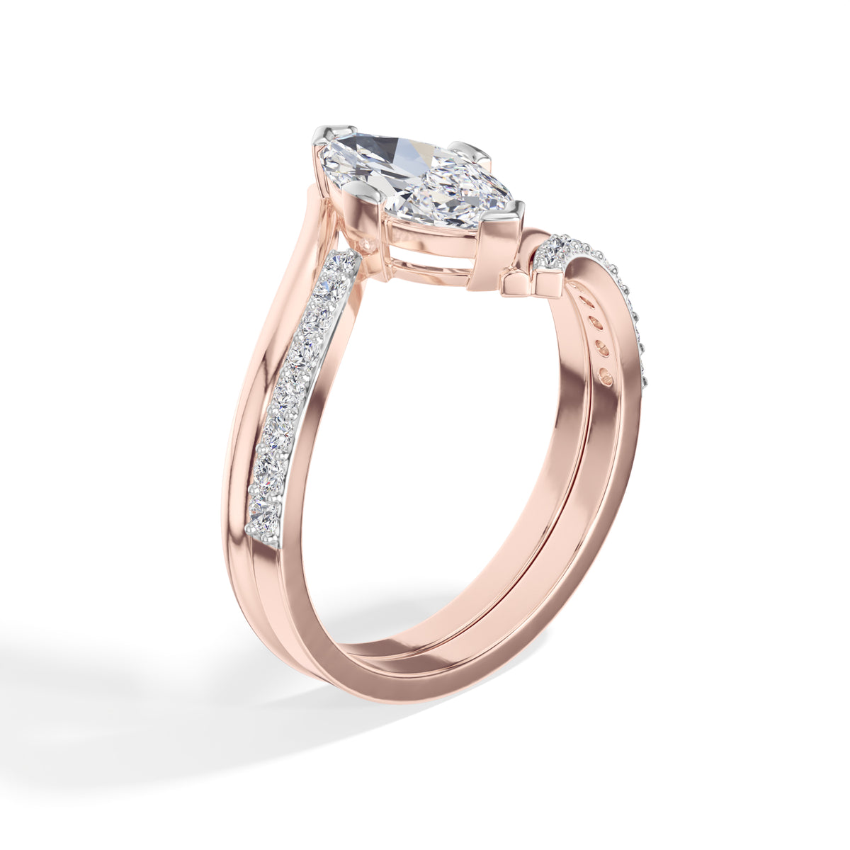 Marquise Bypass Pave Lab Grown Diamond Zephyra Engagement Ring