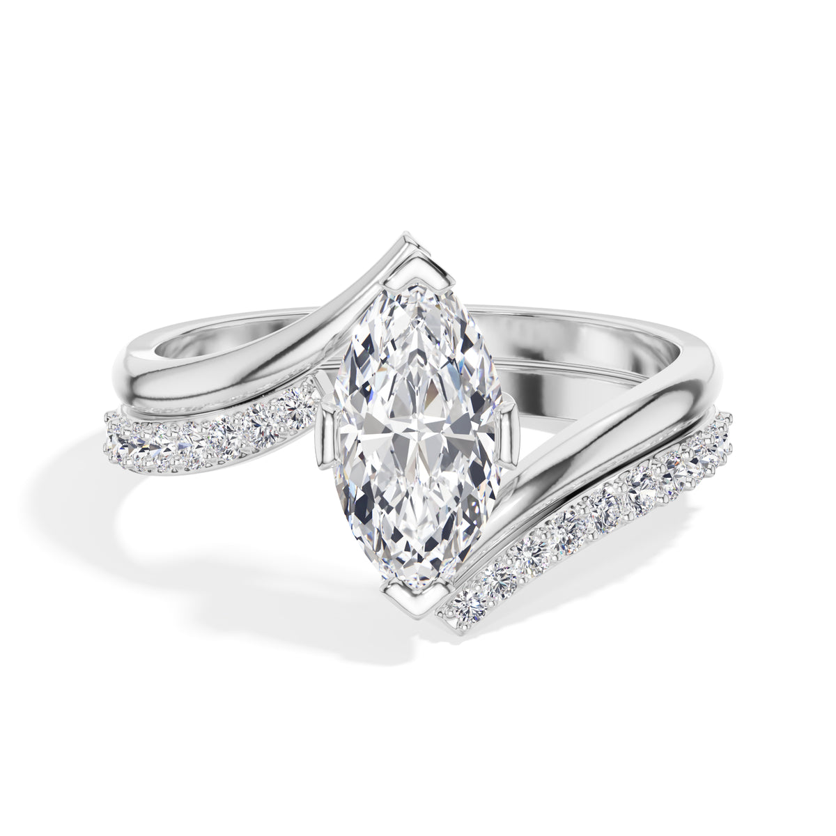 Marquise Bypass Pave Lab Grown Diamond Zephyra Engagement Ring