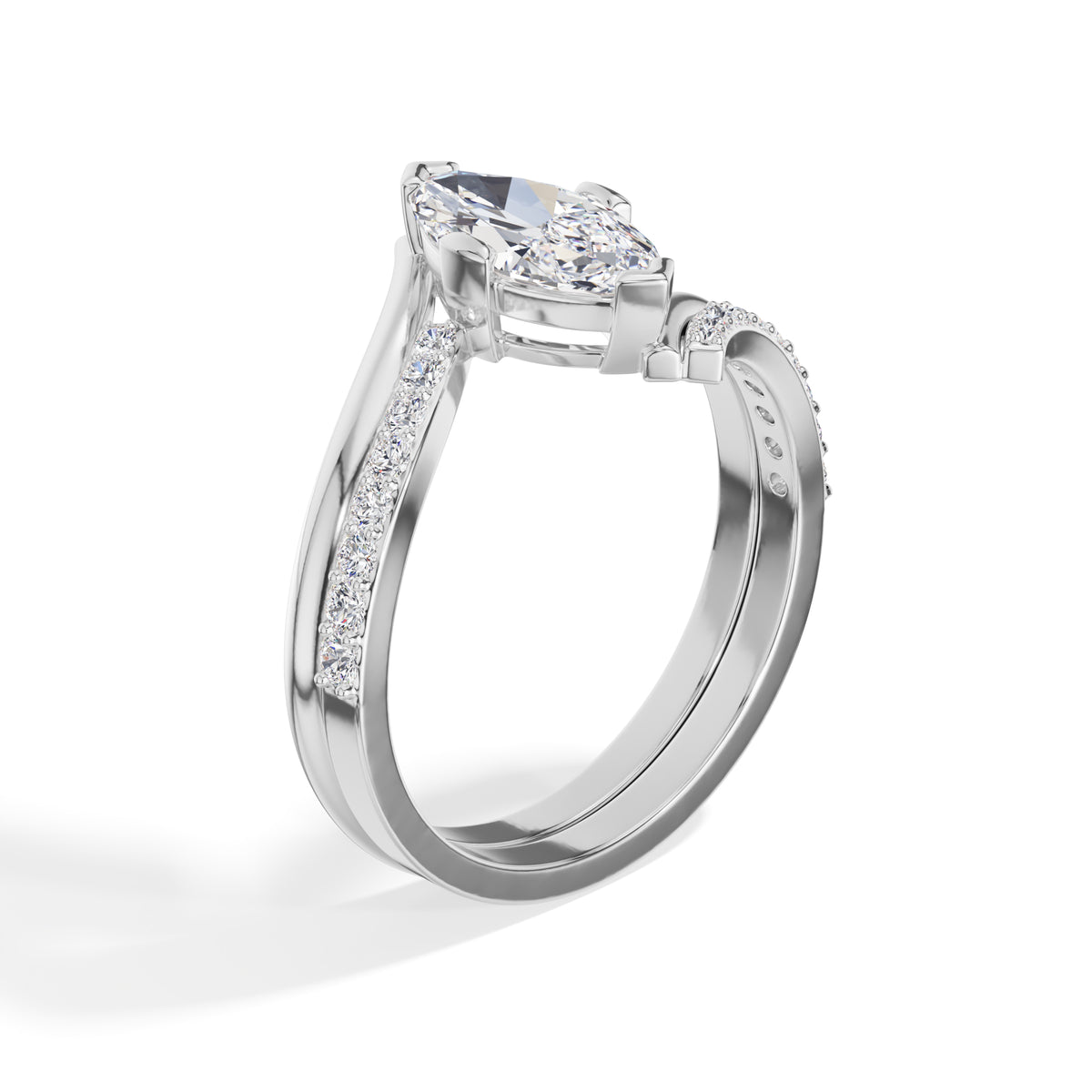 Marquise Bypass Pave Lab Grown Diamond Zephyra Engagement Ring