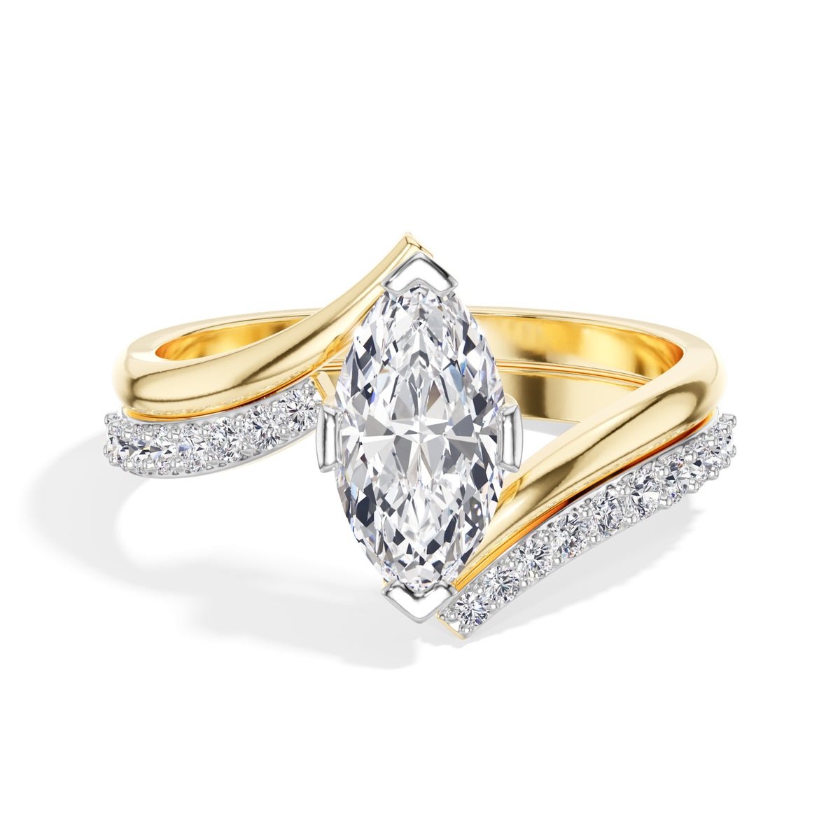 Marquise Bypass Pave Lab Grown Diamond Zephyra Engagement Ring
