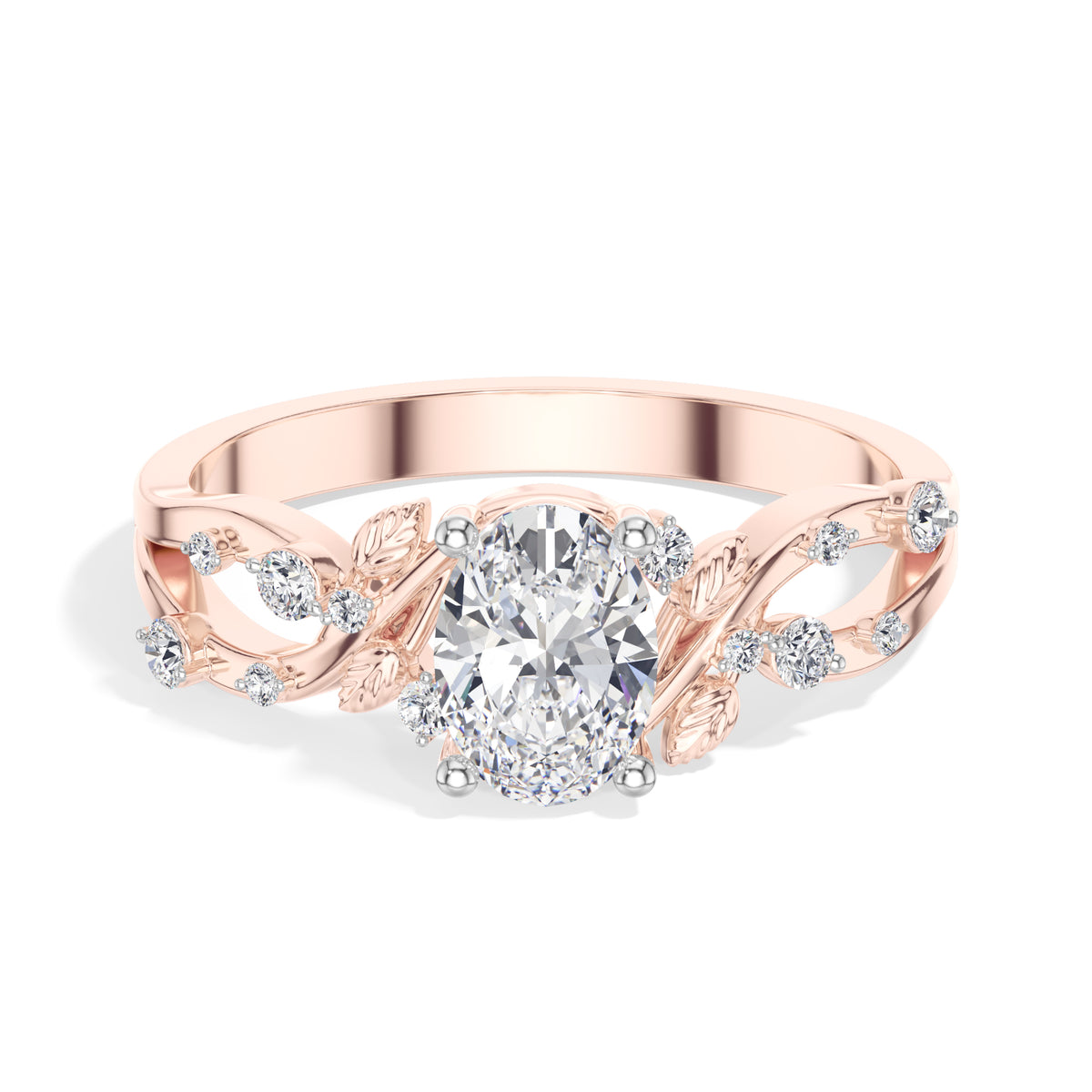 Oval Leaf-Motif Lab Grown Diamond Elowen Engagement Ring
