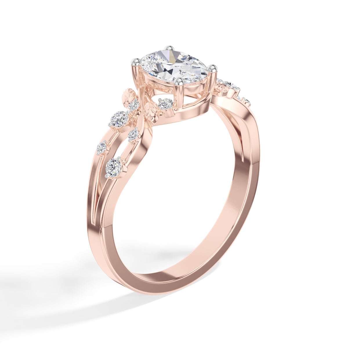 Oval Leaf-Motif Lab Grown Diamond Elowen Engagement Ring