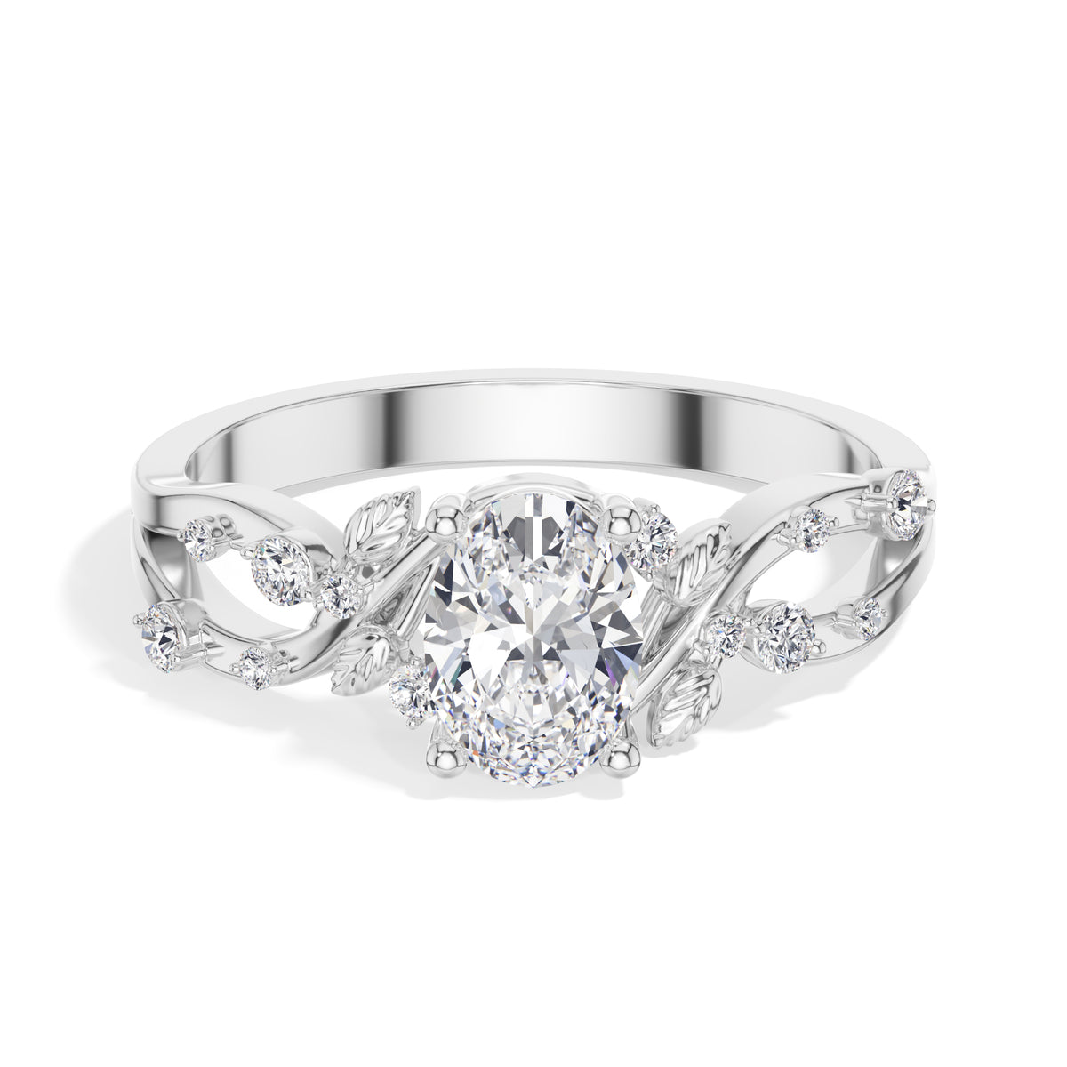 Oval Leaf-Motif Lab Grown Diamond Elowen Engagement Ring