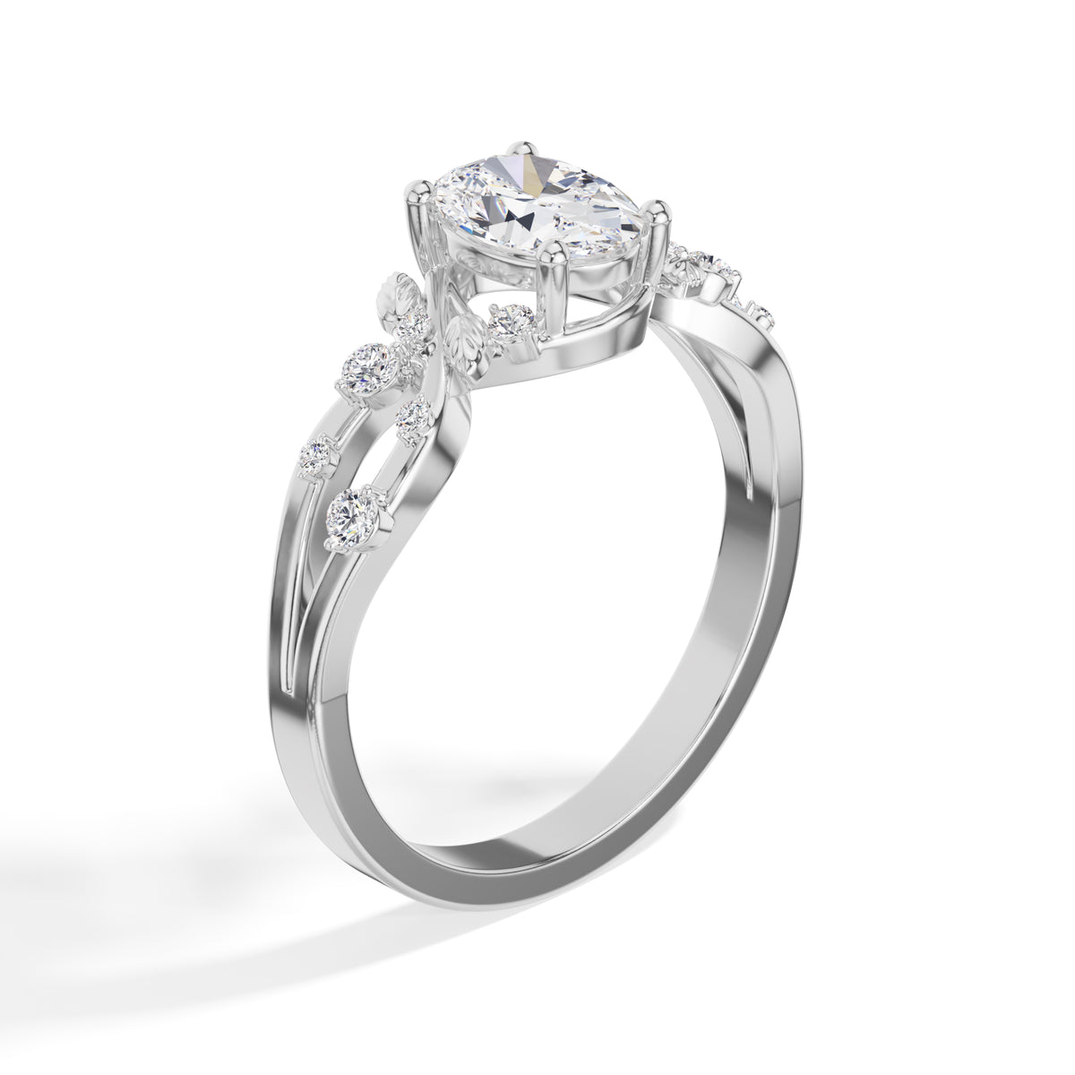 Oval Leaf-Motif Lab Grown Diamond Elowen Engagement Ring