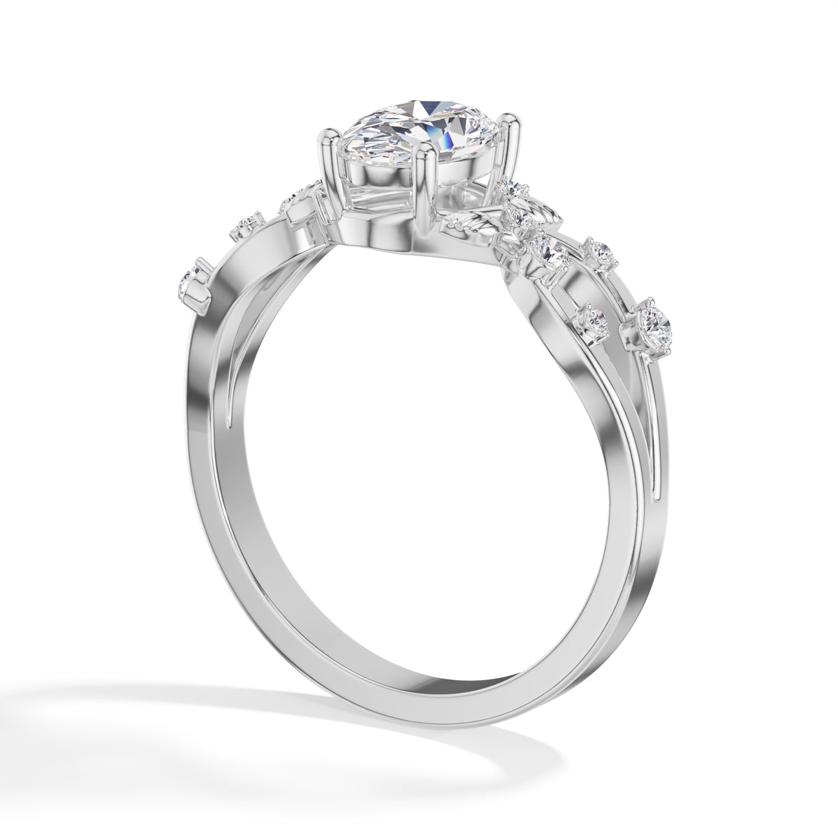 Oval Leaf-Motif Lab Grown Diamond Elowen Engagement Ring