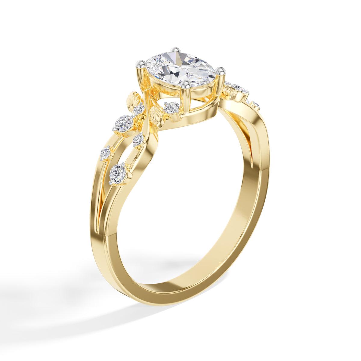 Oval Leaf-Motif Lab Grown Diamond Elowen Engagement Ring