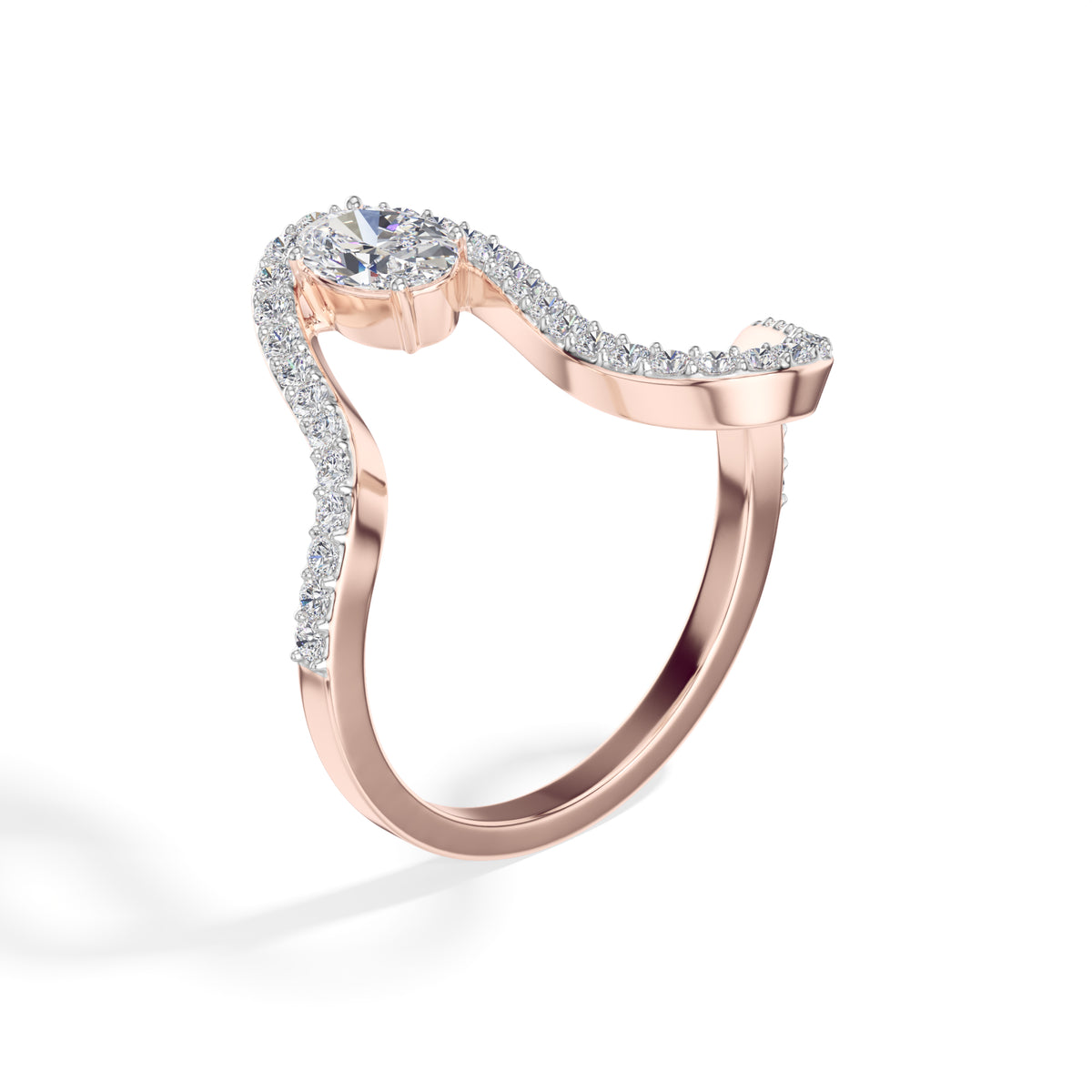 Oval pave setting lab grown diamond comet ring
