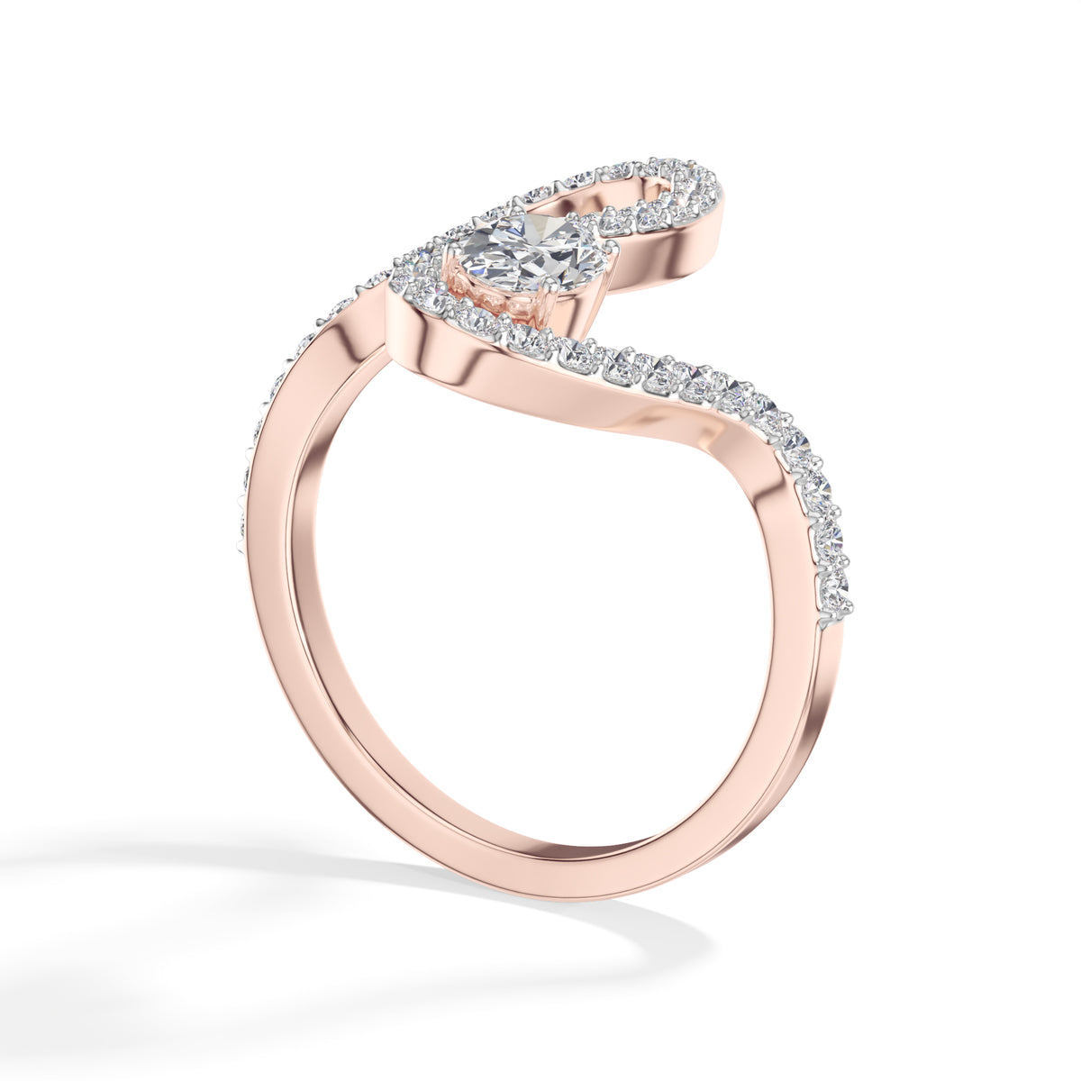 Oval pave setting lab grown diamond comet ring