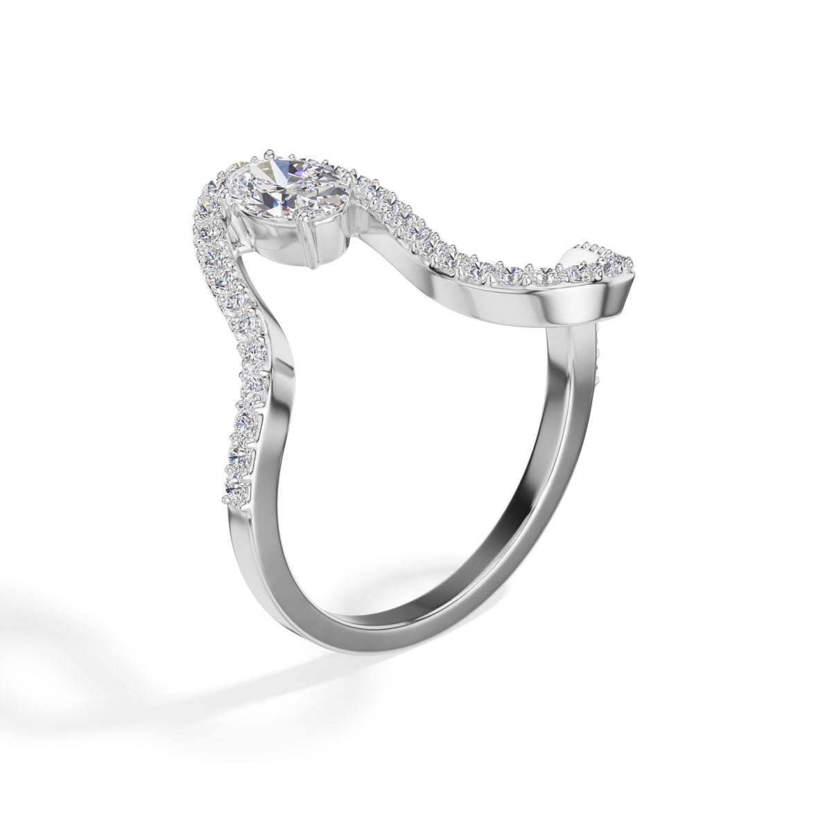 Oval pave setting lab grown diamond comet ring