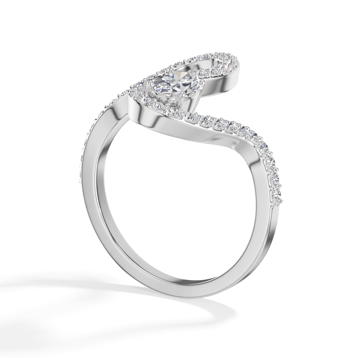 Oval pave setting lab grown diamond comet ring