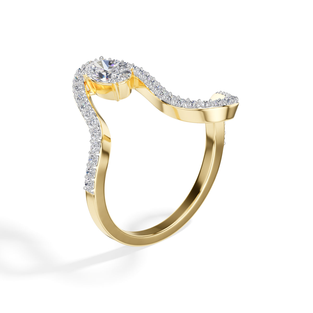 Oval pave setting lab grown diamond comet ring